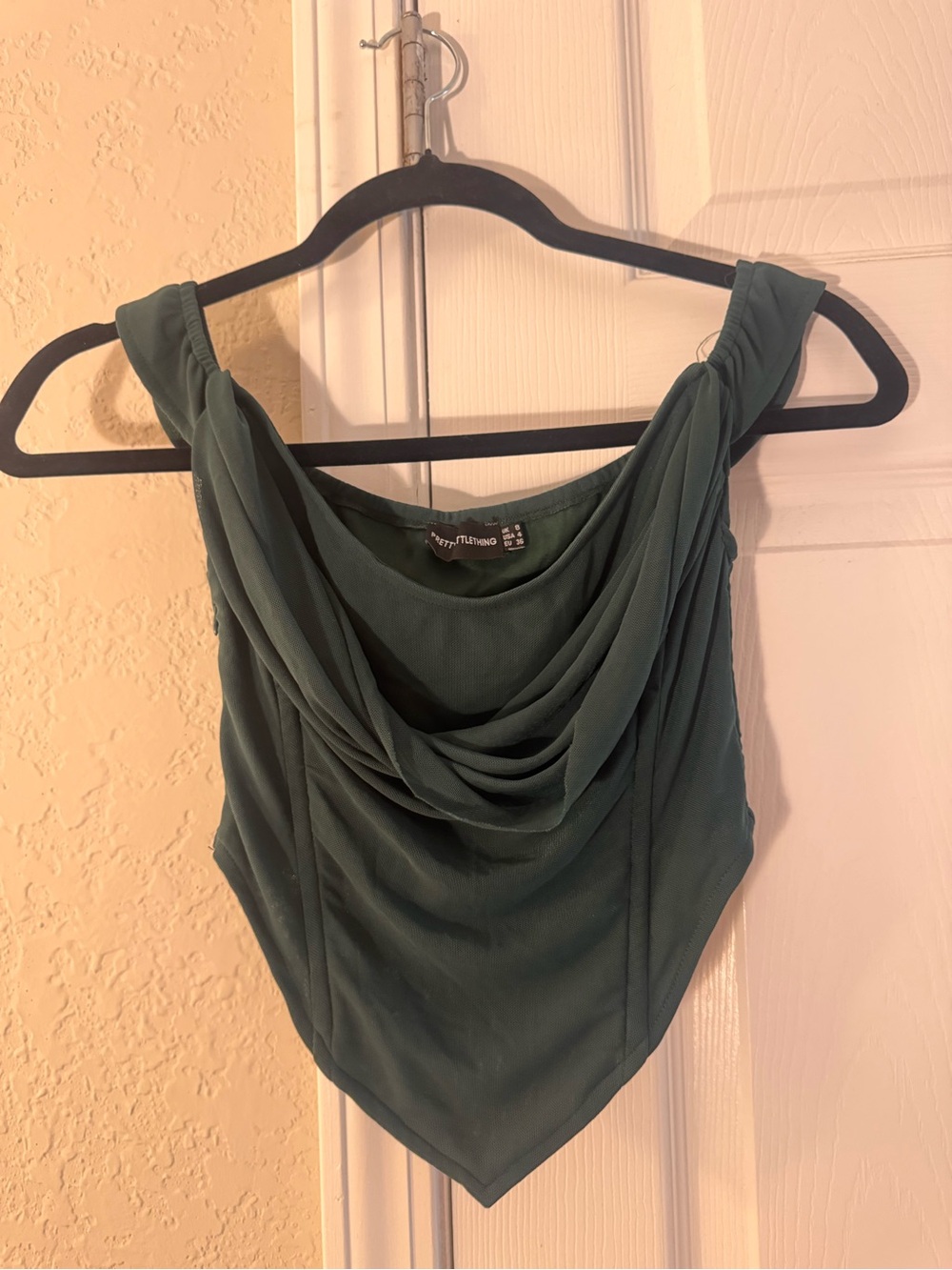 Pretty Little Thing Green Draped Cowl Neck Women's Top